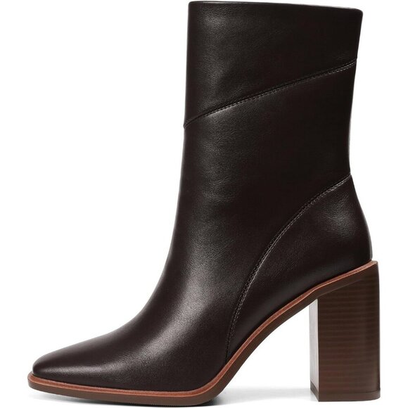 Women's Brown Ankle Boots Chunky Heel Square Toe Side Zipper Casual Booties